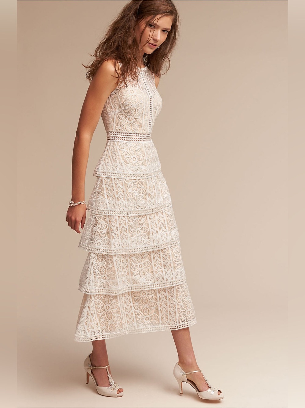 Anthropologie | etoile the Adeline Dres sleeveless Tiered Lace Midi in Cream